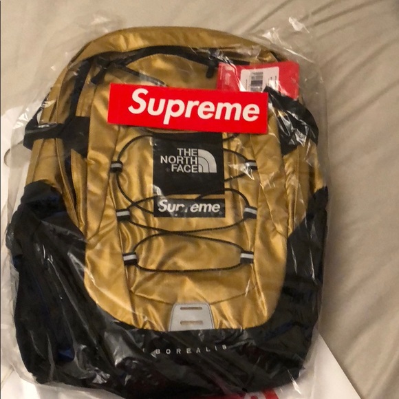 gold supreme north face backpack